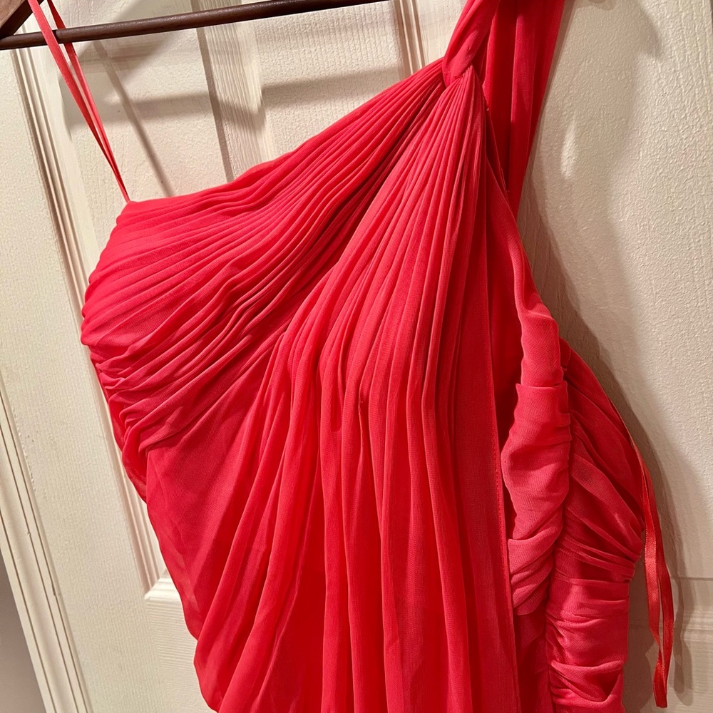 Adrianna Papell one shoulder peachy pink dress size 14 - Picture 3 of 7
